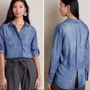 Cloth & Stone Split Back Button Front Jean Top